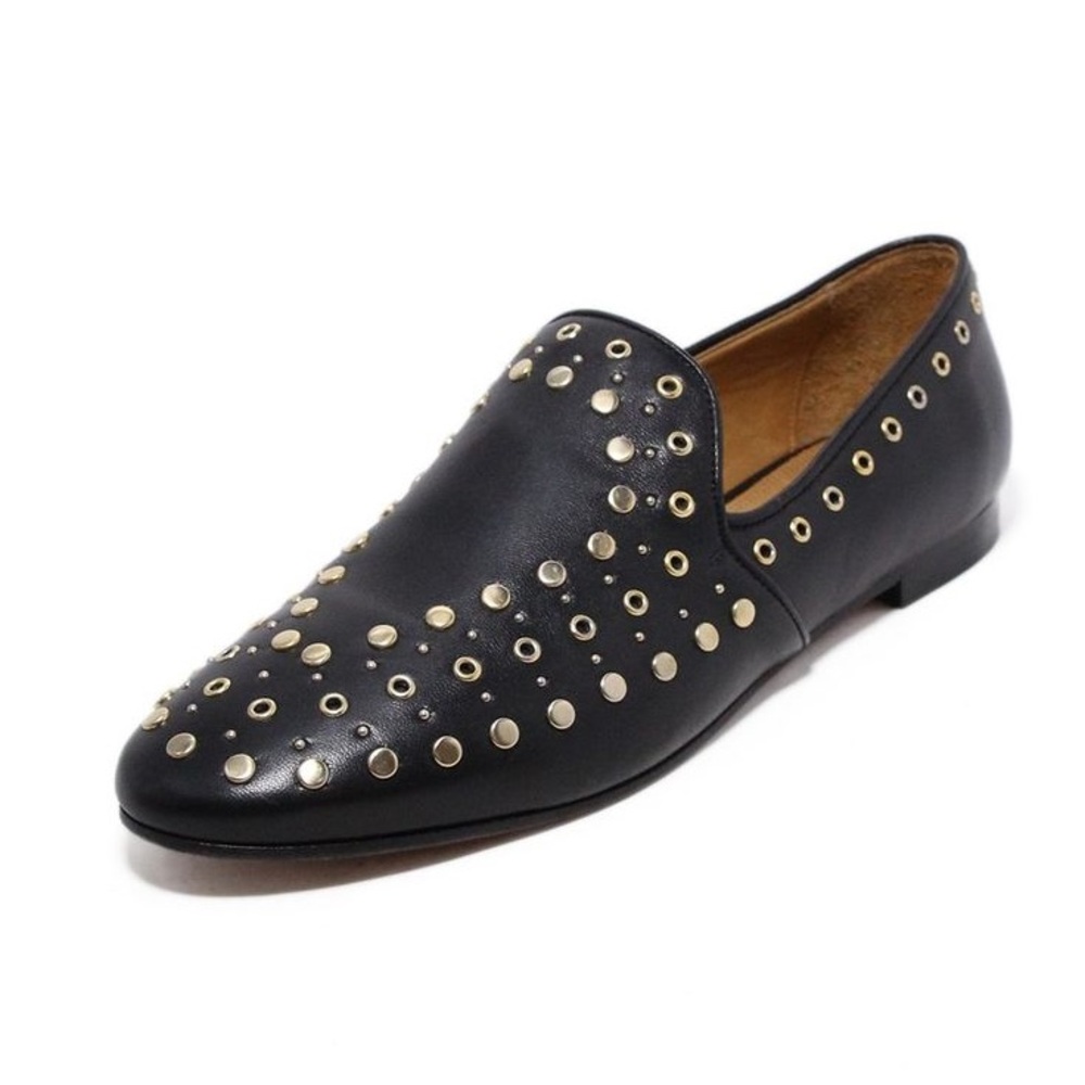 Black Leather Studded Loafers